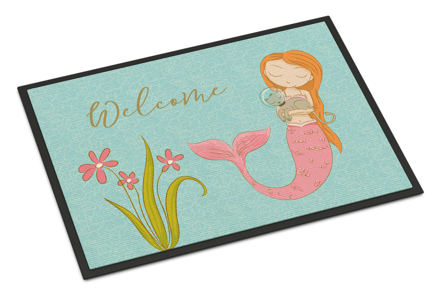 Mermaid with Cat Welcome Indoor or Outdoor Mat 18x27 BB8548MAT - the-store.com