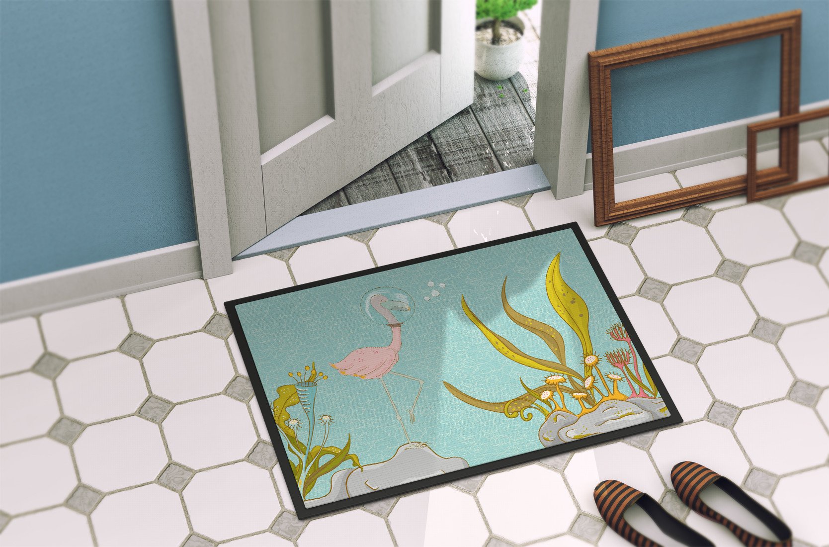 Flamingo Underwater #2 Indoor or Outdoor Mat 24x36 BB8557JMAT by Caroline's Treasures