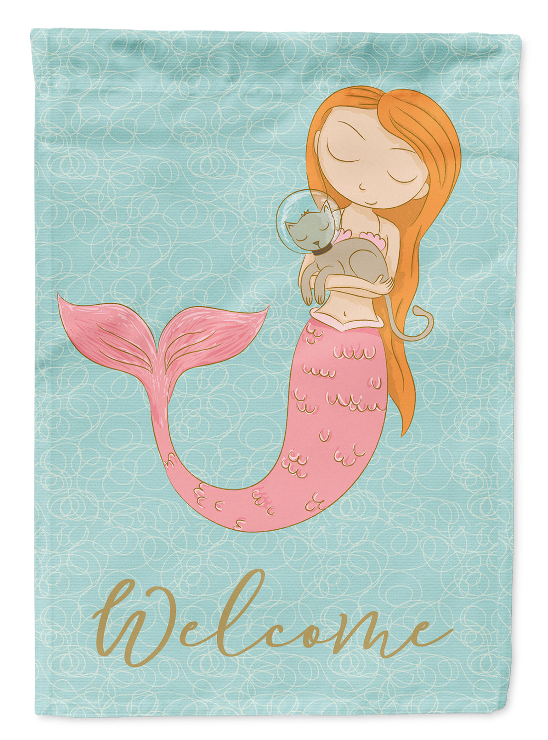 Mermaid with Cat Welcome Flag Canvas House Size BB8577CHF