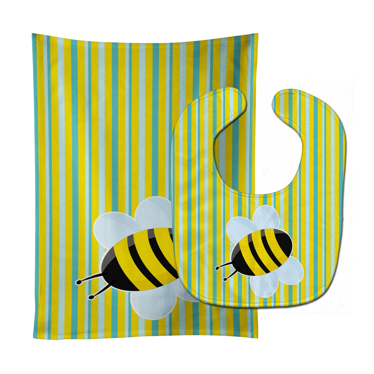 Bee on Stripes Baby Bib &amp; Burp Cloth BB8597STBU by Caroline&#39;s Treasures
