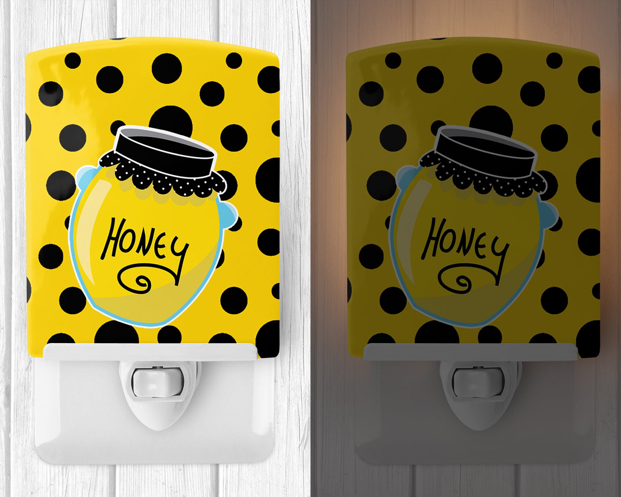 Bee Honey Jar on Polkadots Ceramic Night Light BB8598CNL - the-store.com