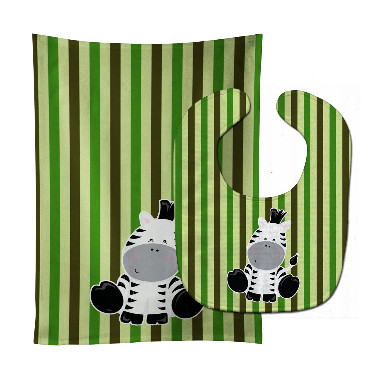 Zebra on Stripes Baby Bib & Burp Cloth BB8607STBU by Caroline's Treasures