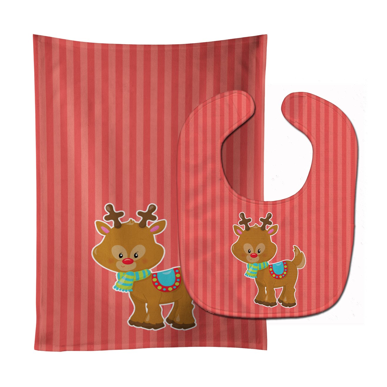 Christmas Reindeer and Stripes Baby Bib & Burp Cloth BB8683STBU by Caroline's Treasures