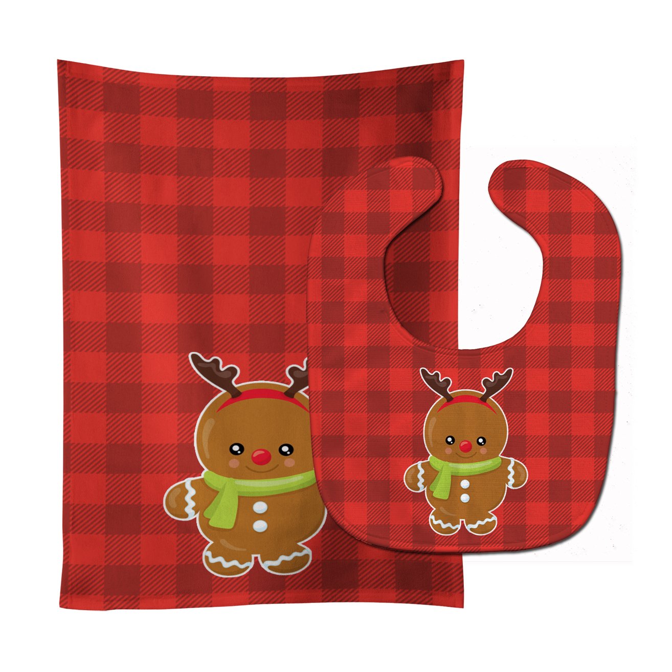 Christmas Gingerbread Reindeer Baby Bib & Burp Cloth BB8776STBU by Caroline's Treasures