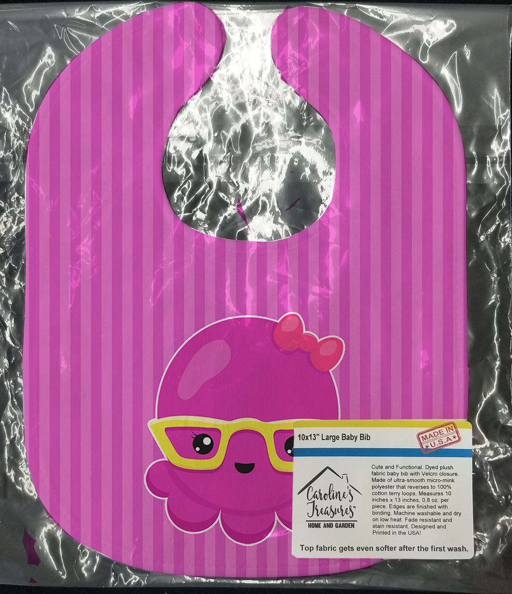 Nautical Pink Octopus with Glasses Baby Bib BB8909BIB - the-store.com
