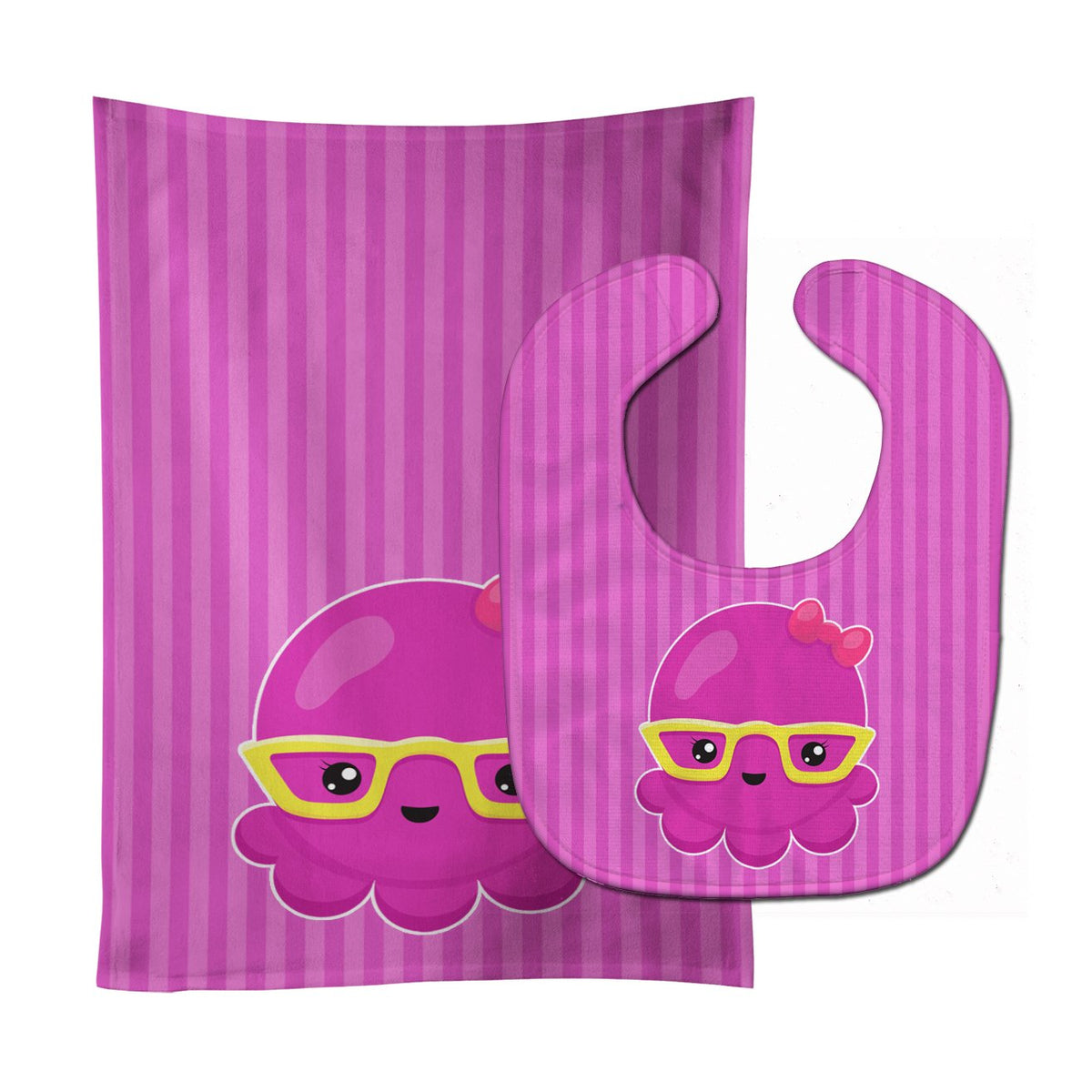 Nautical Pink Octopus with Glasses Baby Bib &amp; Burp Cloth BB8909STBU by Caroline&#39;s Treasures