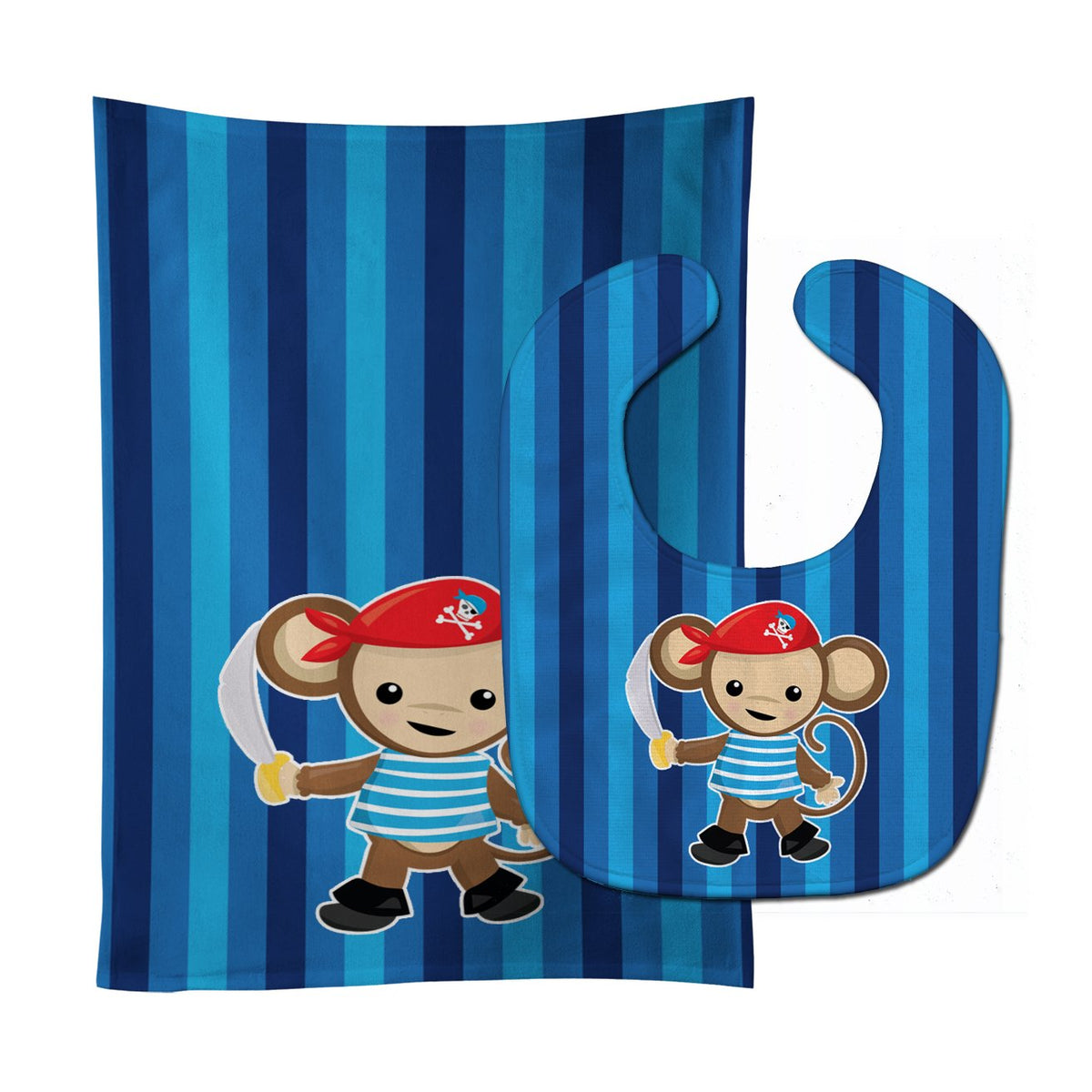 Pirate Monkey Blue #2 Baby Bib &amp; Burp Cloth BB8977STBU by Caroline&#39;s Treasures