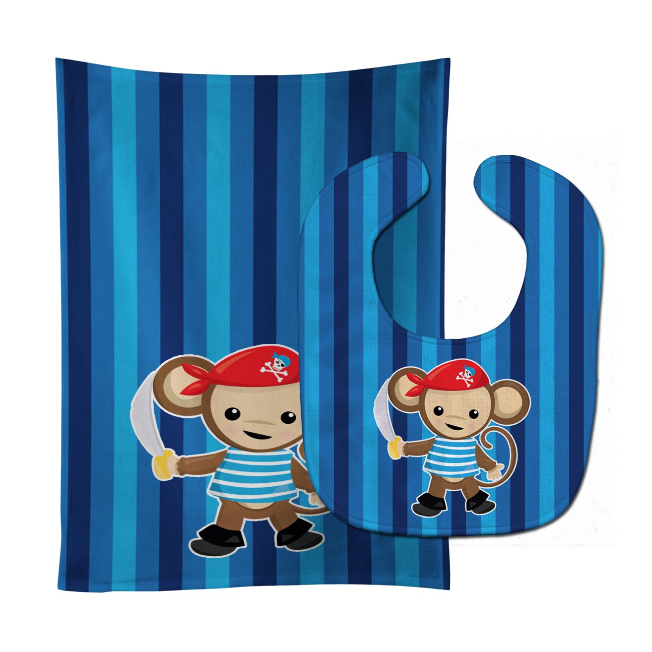 Pirate Monkey Blue #2 Baby Bib & Burp Cloth BB8977STBU by Caroline's Treasures