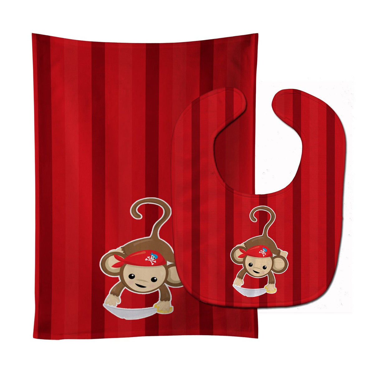 Pirate Monkey Red #3 Baby Bib &amp; Burp Cloth BB8978STBU by Caroline&#39;s Treasures