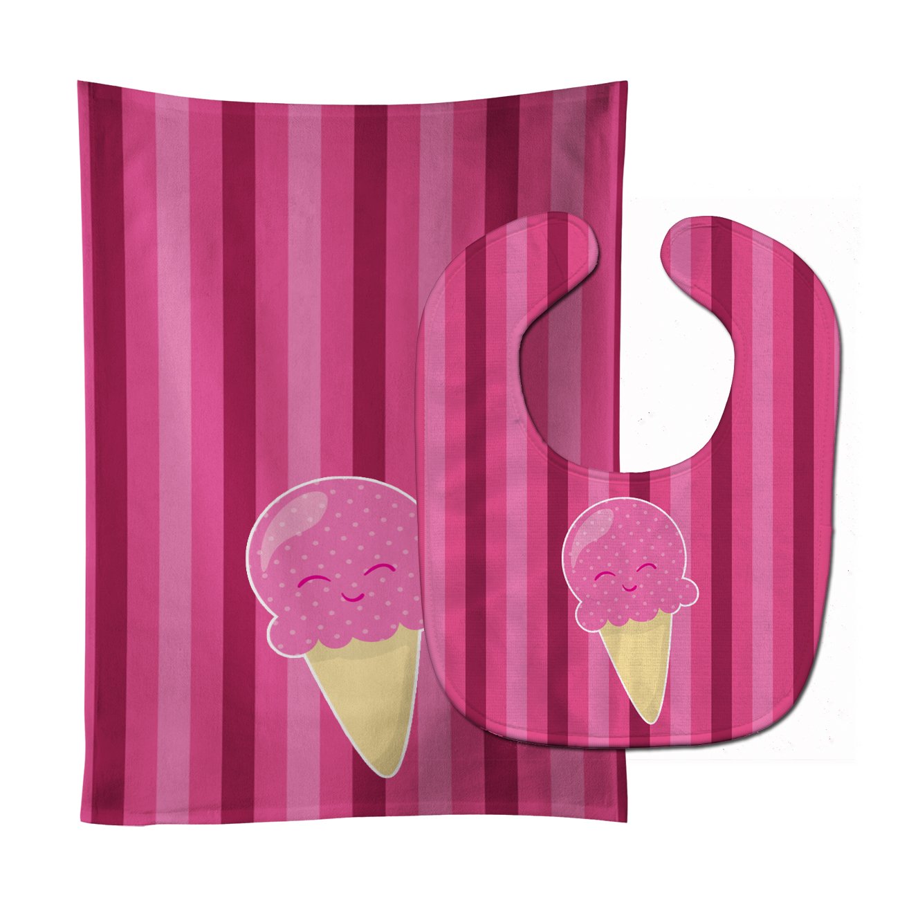 Ice Cream Cone Pink Baby Bib & Burp Cloth BB9064STBU by Caroline's Treasures