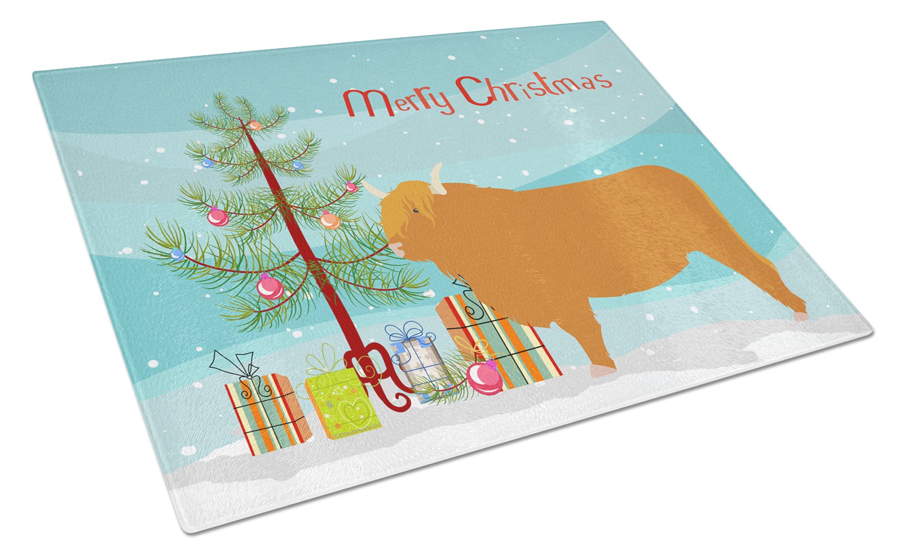 Highland Cow Christmas Glass Cutting Board Large BB9187LCB by Caroline's Treasures
