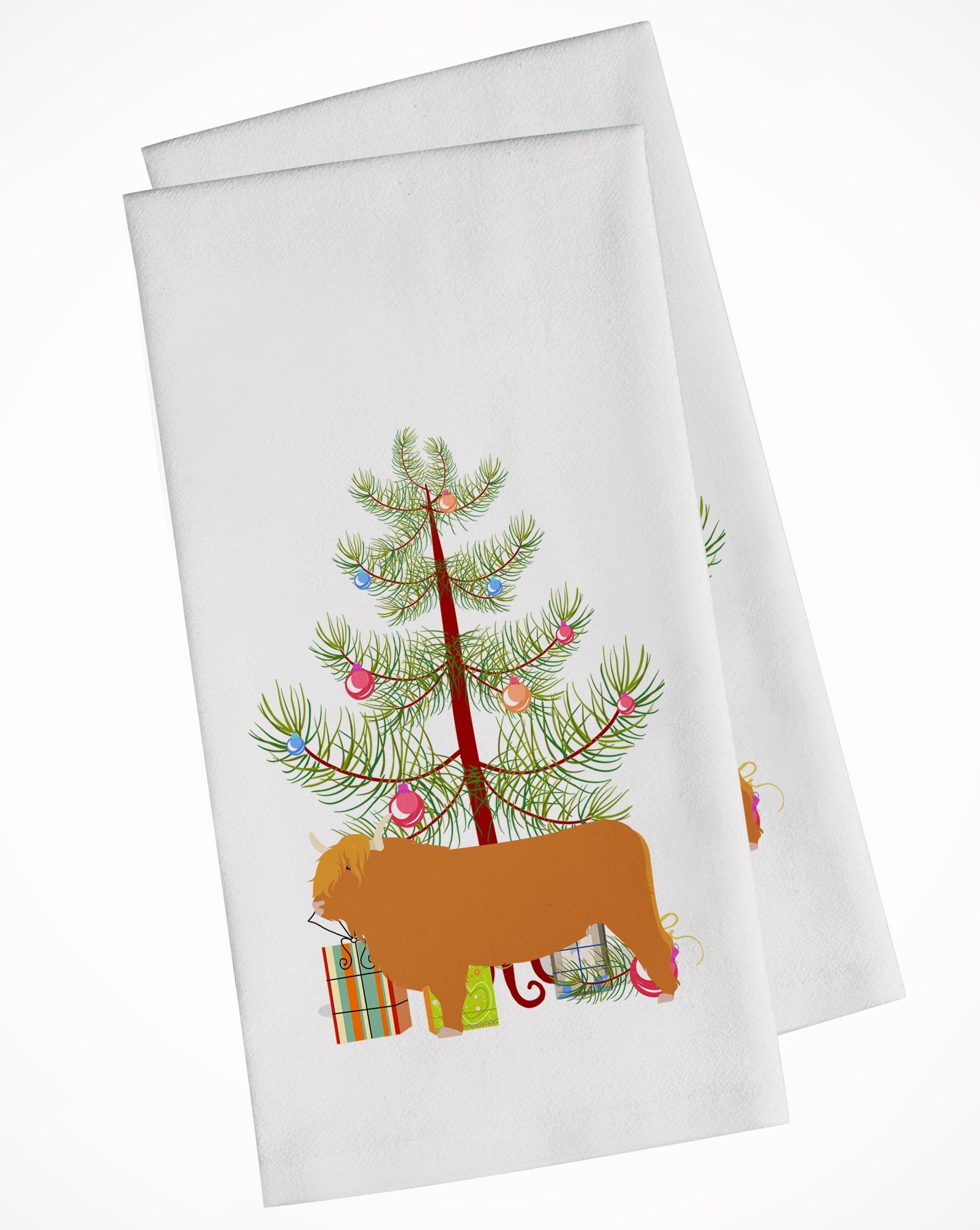 Highland Cow Christmas White Kitchen Towel Set of 2 BB9187WTKT by Caroline's Treasures