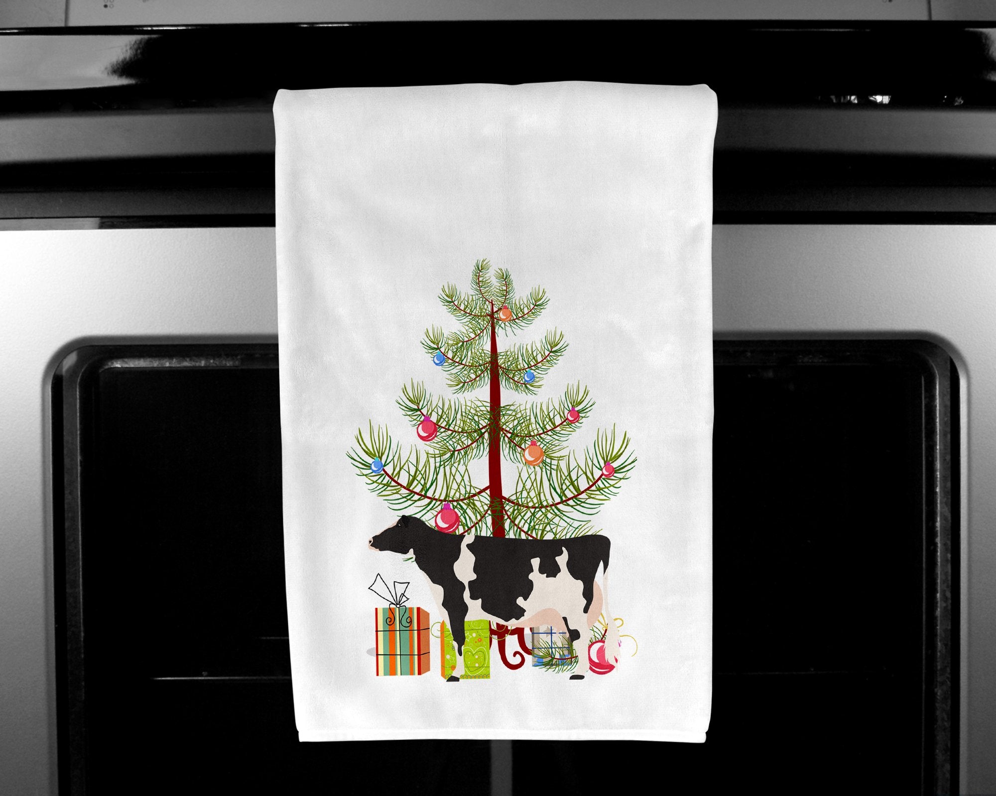 Holstein Cow Christmas White Kitchen Towel Set of 2 BB9189WTKT by Caroline's Treasures