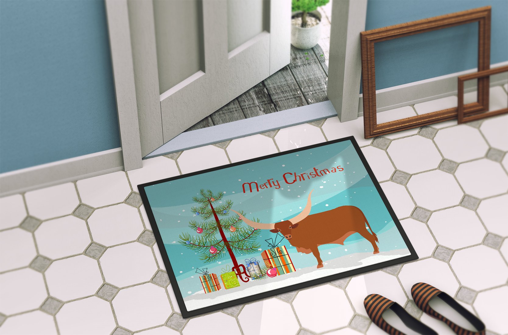 Ankole-Watusu Cow Christmas Indoor or Outdoor Mat 24x36 BB9190JMAT by Caroline's Treasures