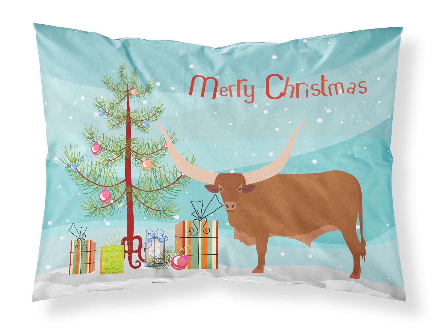 Ankole-Watusu Cow Christmas Fabric Standard Pillowcase BB9190PILLOWCASE by Caroline's Treasures