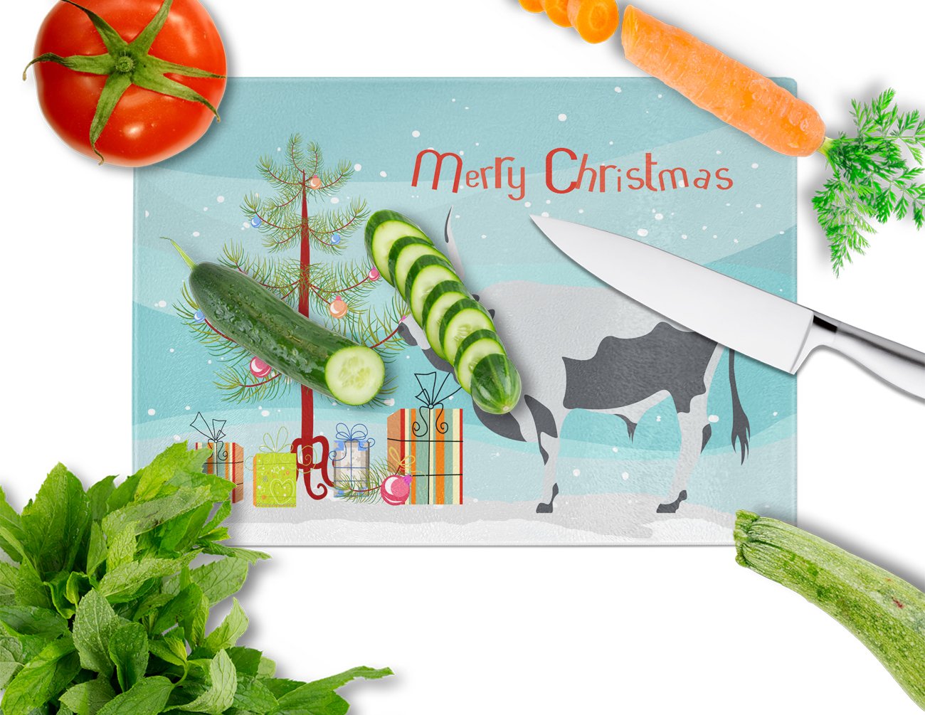 Hungarian Grey Steppe Cow Christmas Glass Cutting Board Large BB9191LCB by Caroline's Treasures