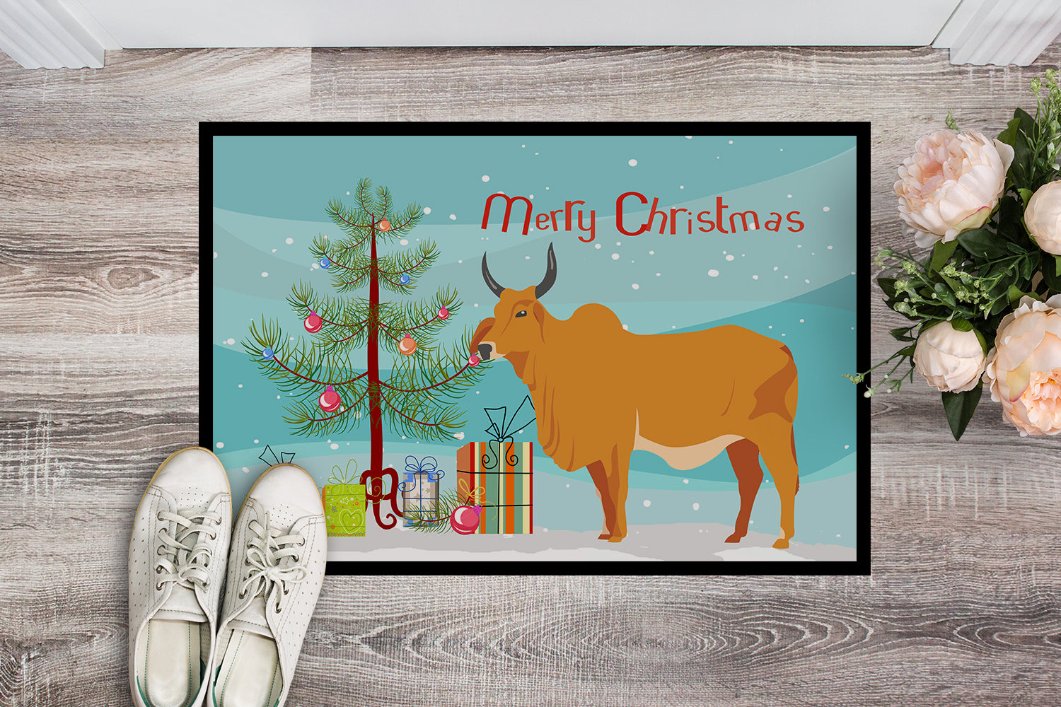 Zebu Indicine Cow Christmas Indoor or Outdoor Mat 18x27 BB9192MAT - the-store.com