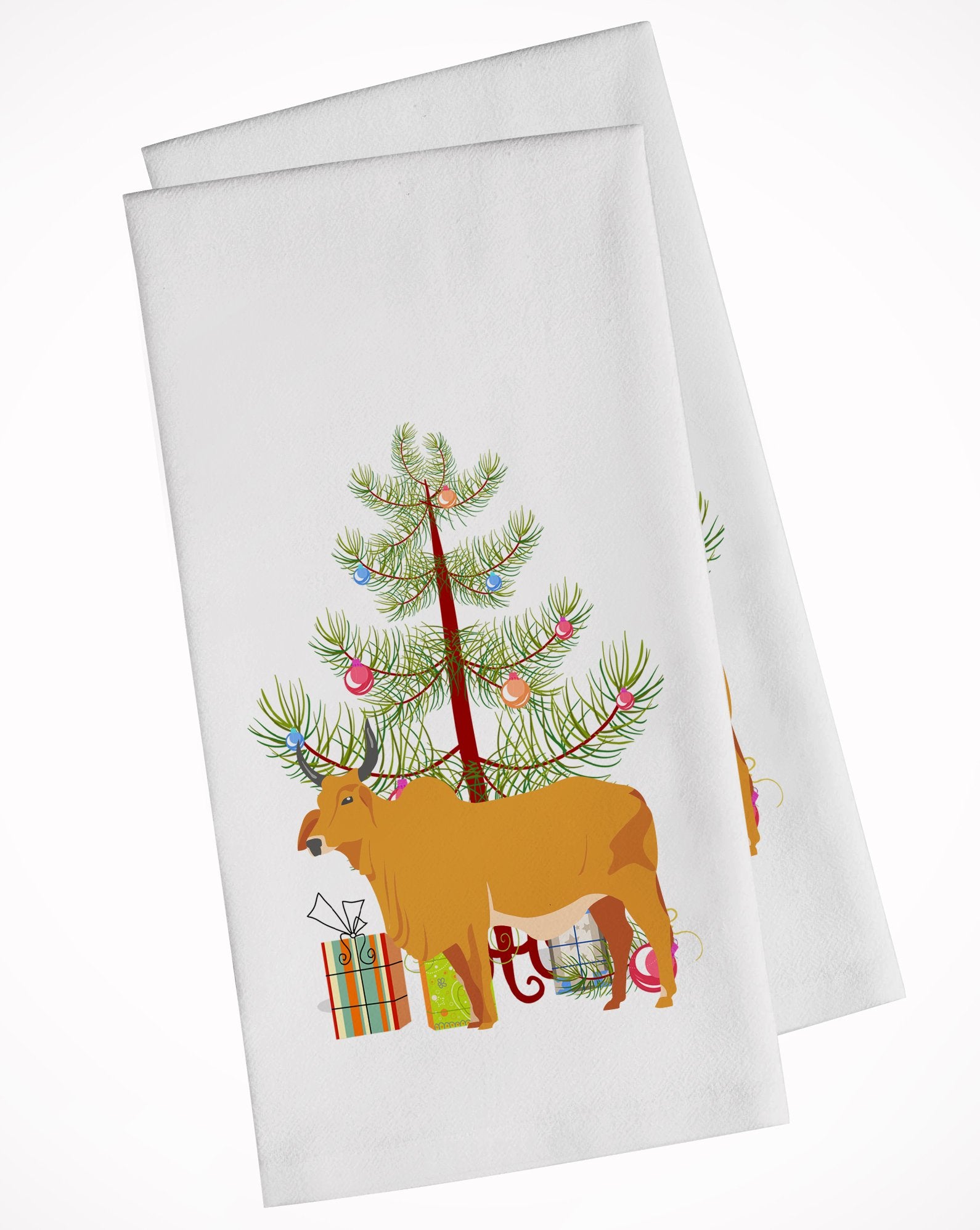 Zebu Indicine Cow Christmas White Kitchen Towel Set of 2 BB9192WTKT by Caroline's Treasures