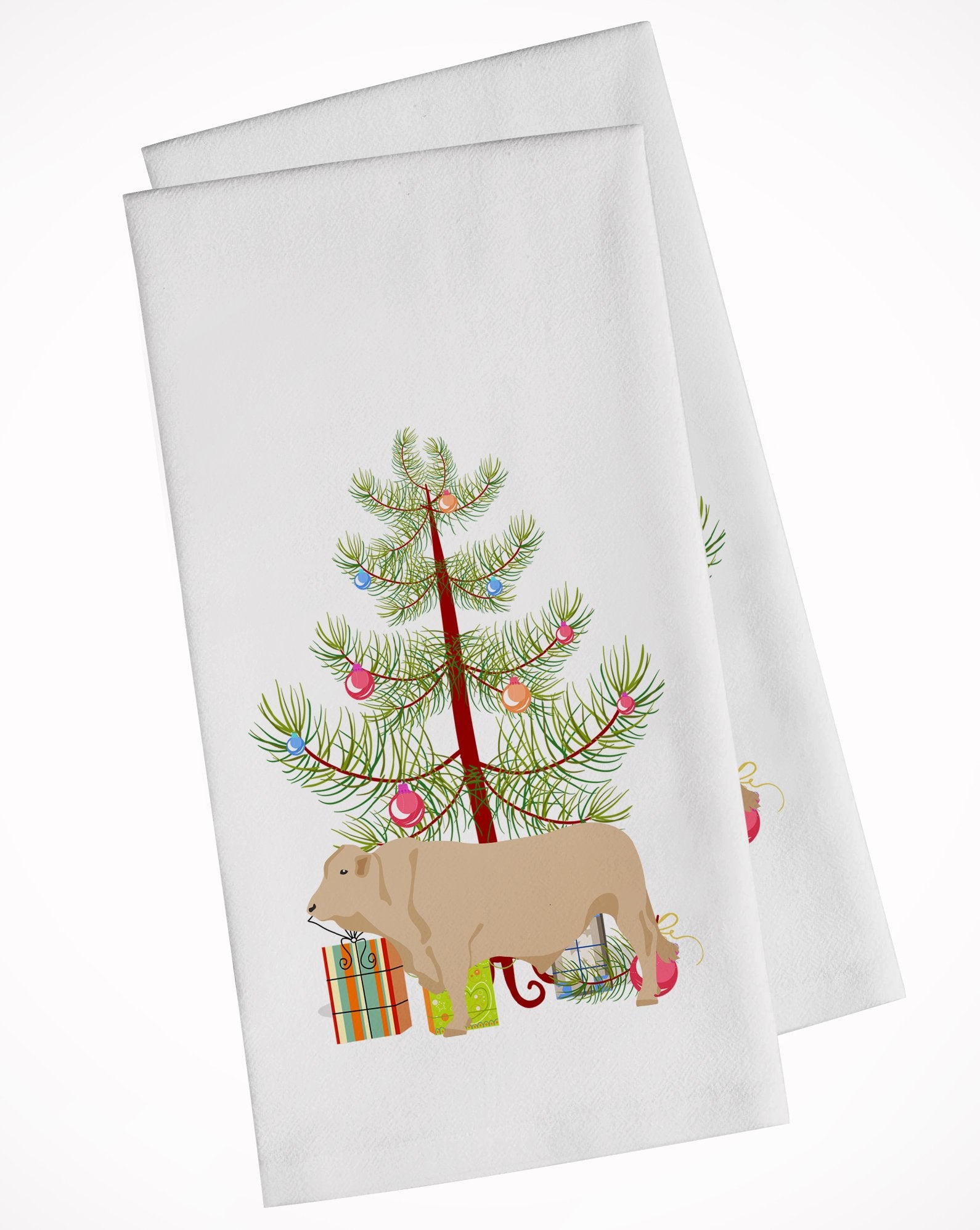 Charolais Cow Christmas White Kitchen Towel Set of 2 BB9193WTKT by Caroline's Treasures