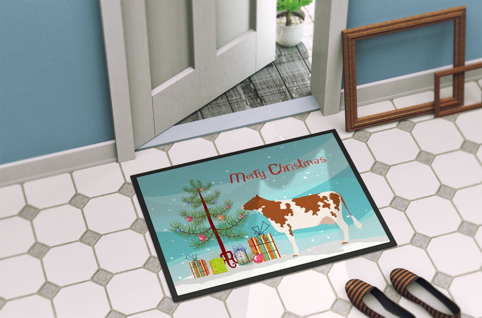 Ayrshire Cow Christmas Indoor or Outdoor Mat 24x36 BB9194JMAT by Caroline's Treasures