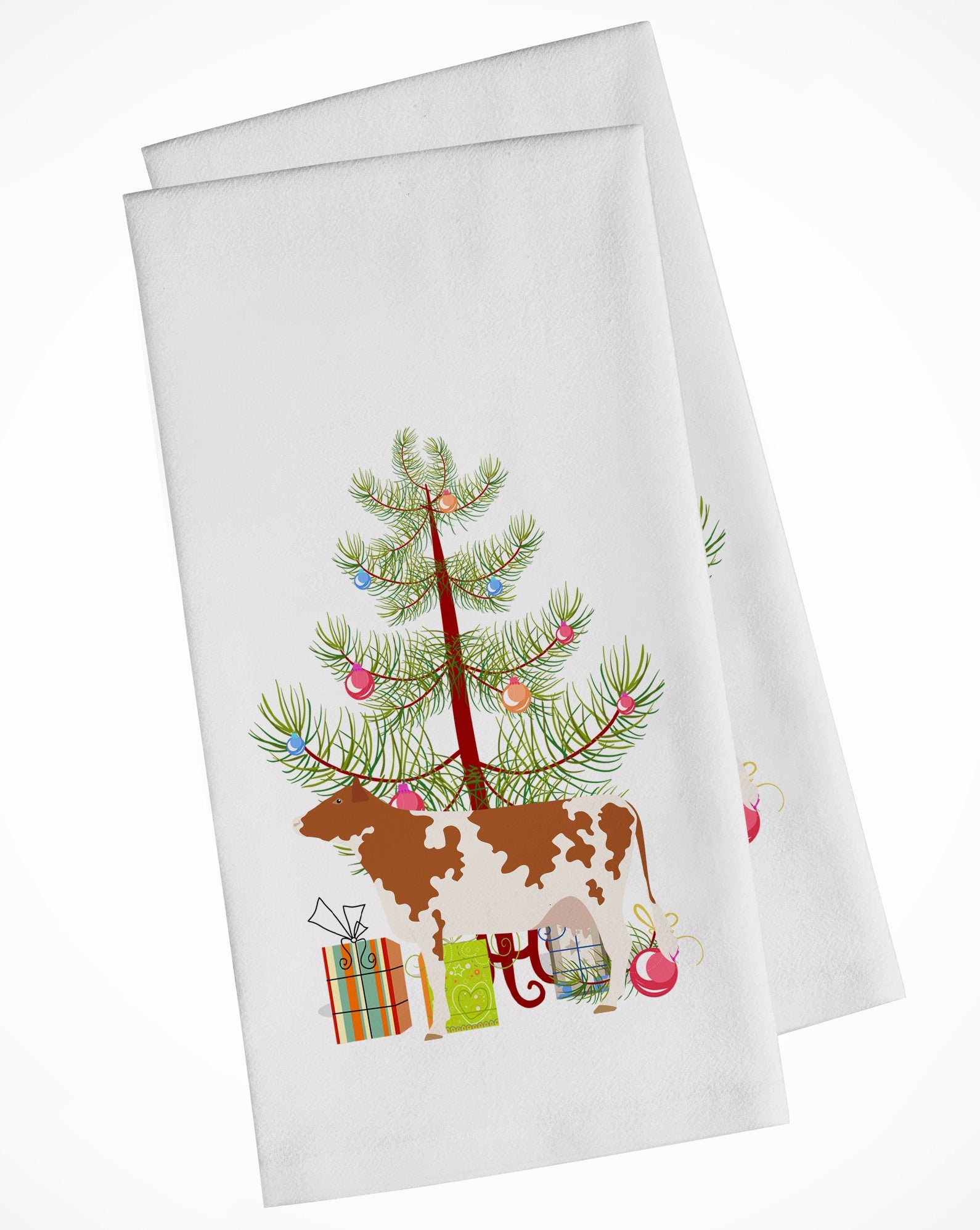 Ayrshire Cow Christmas White Kitchen Towel Set of 2 BB9194WTKT by Caroline's Treasures
