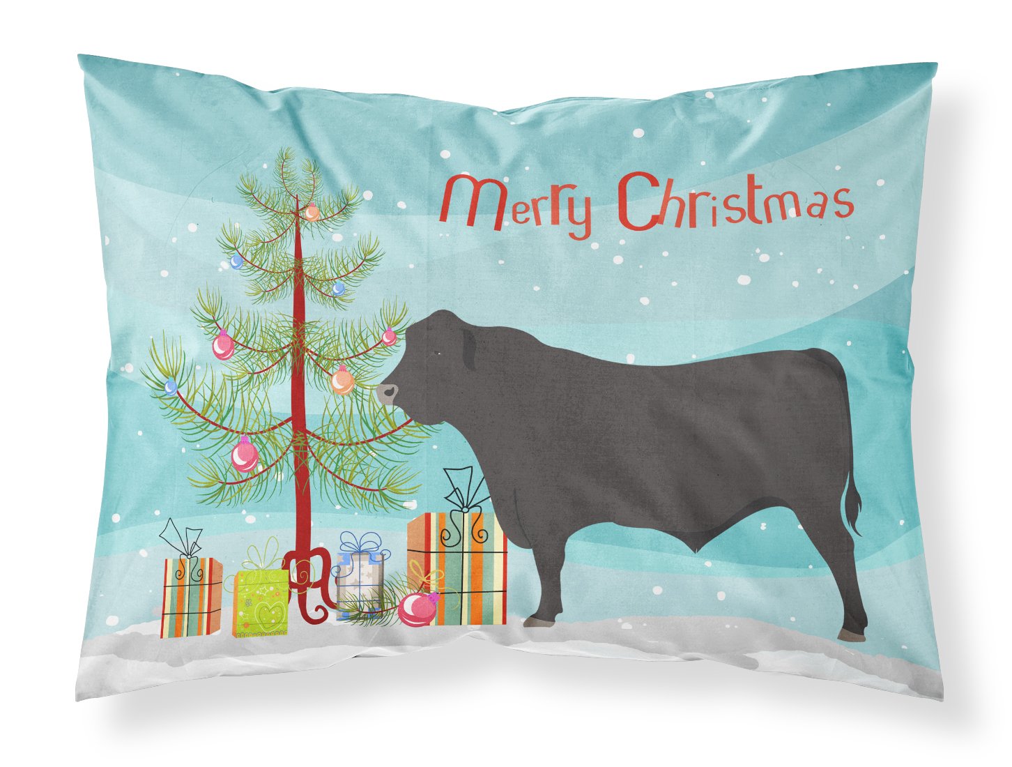 Black Angus Cow Christmas Fabric Standard Pillowcase BB9195PILLOWCASE by Caroline's Treasures