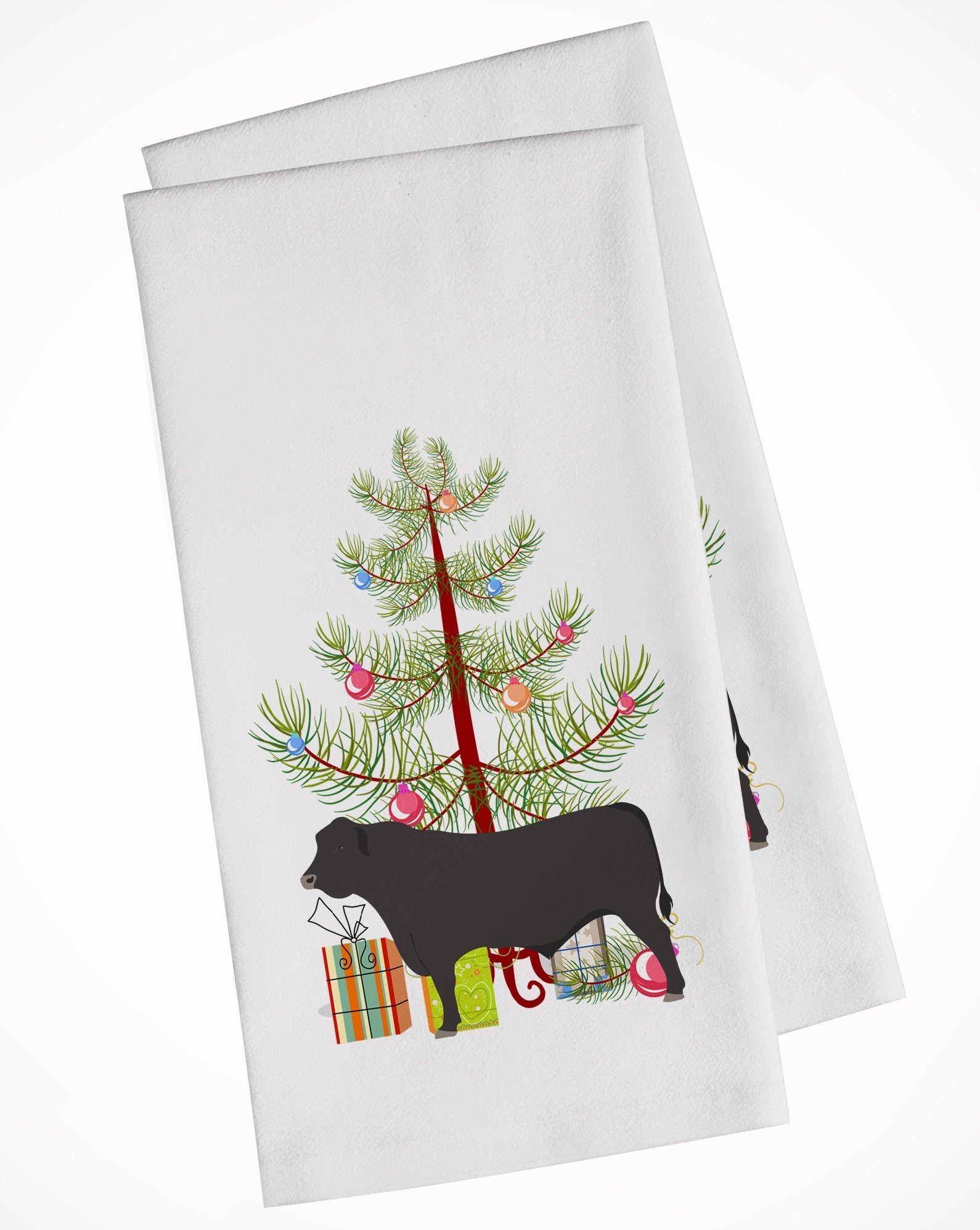 Black Angus Cow Christmas White Kitchen Towel Set of 2 BB9195WTKT by Caroline's Treasures