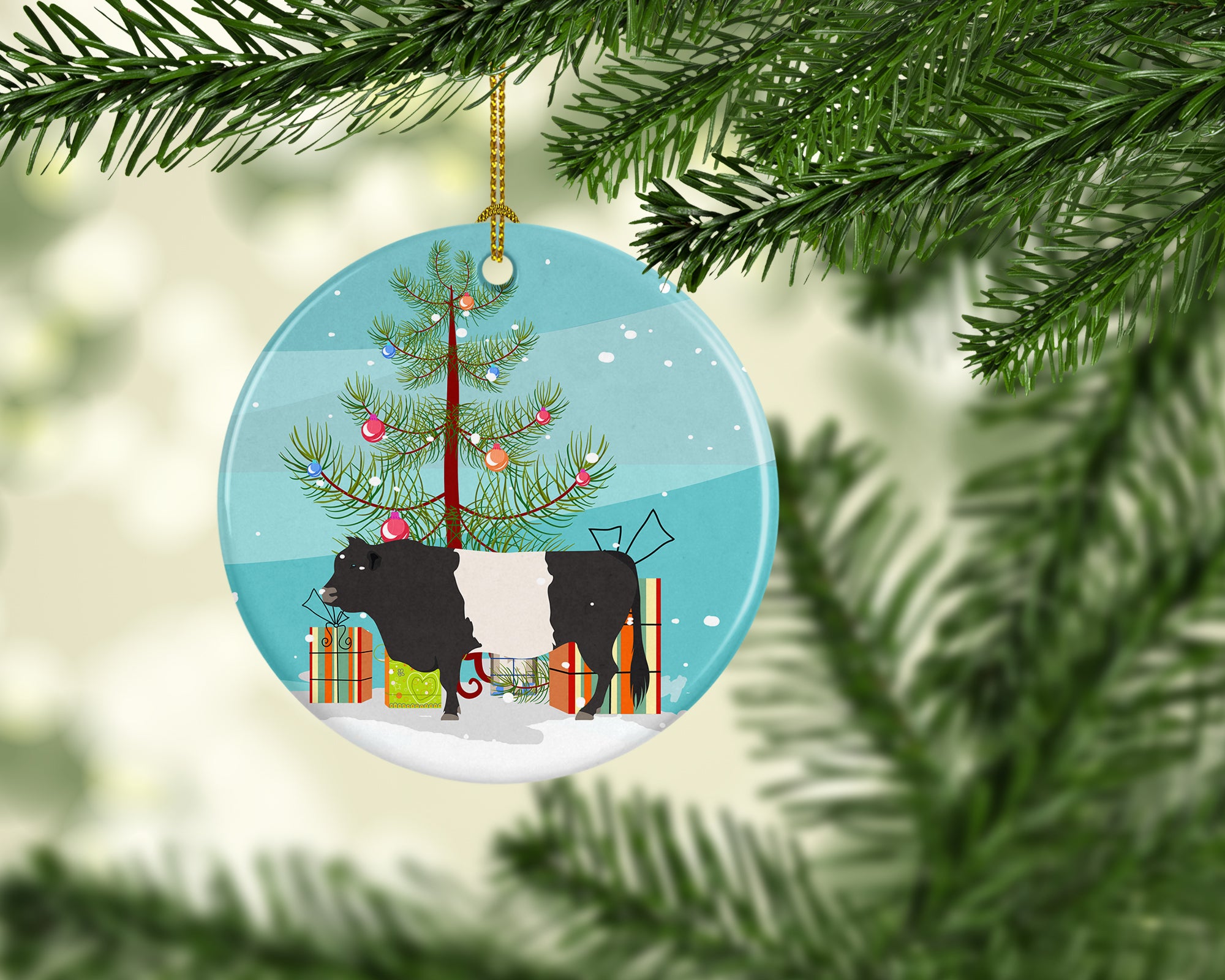 Belted Galloway Cow Christmas Ceramic Ornament BB9198CO1 - the-store.com