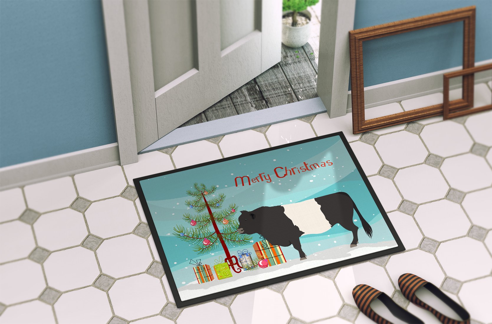 Belted Galloway Cow Christmas Indoor or Outdoor Mat 24x36 BB9198JMAT by Caroline's Treasures