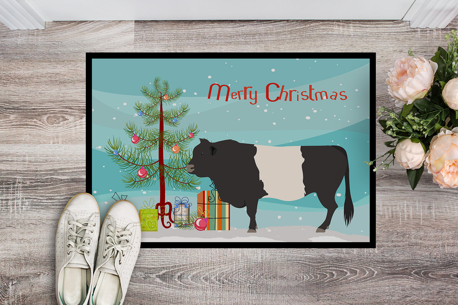 Belted Galloway Cow Christmas Indoor or Outdoor Mat 18x27 BB9198MAT - the-store.com