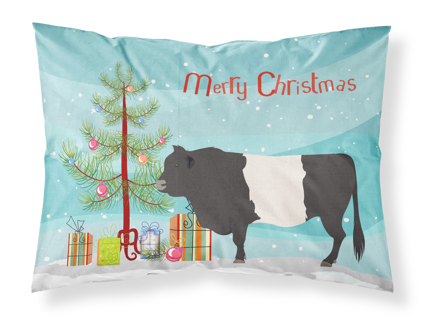 Belted Galloway Cow Christmas Fabric Standard Pillowcase BB9198PILLOWCASE by Caroline's Treasures