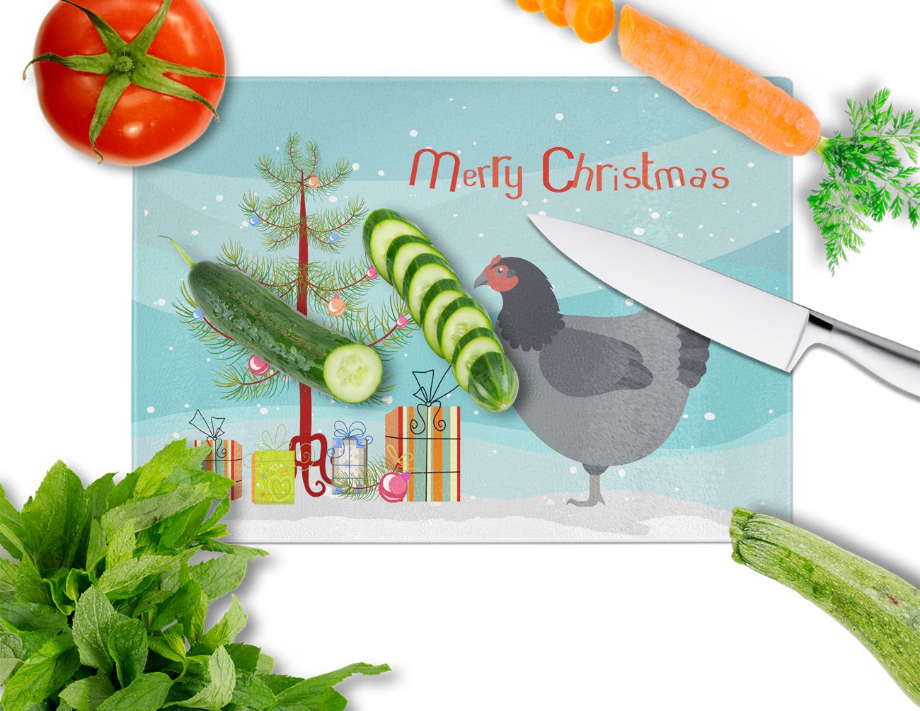 Jersey Giant Chicken Christmas Glass Cutting Board Large BB9202LCB by Caroline's Treasures