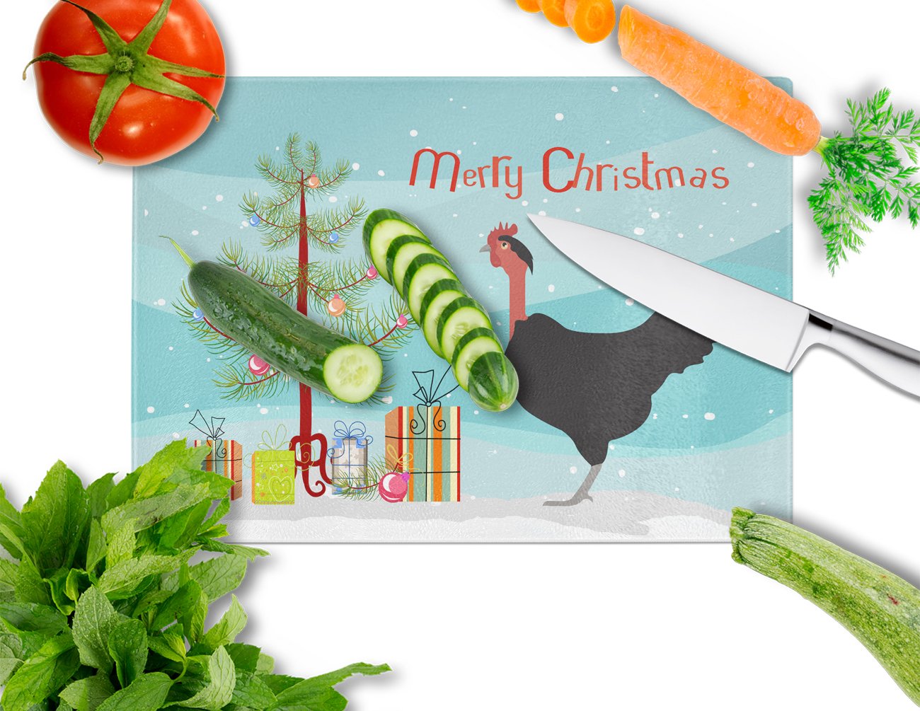 Naked Neck Chicken Christmas Glass Cutting Board Large BB9206LCB by Caroline's Treasures