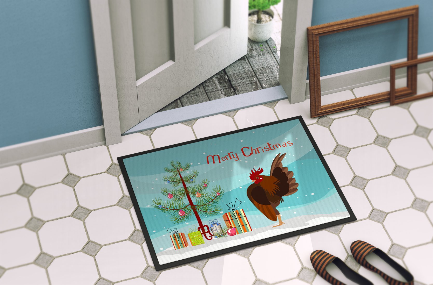 Malaysian Serama Chicken Christmas Indoor or Outdoor Mat 24x36 BB9209JMAT by Caroline's Treasures