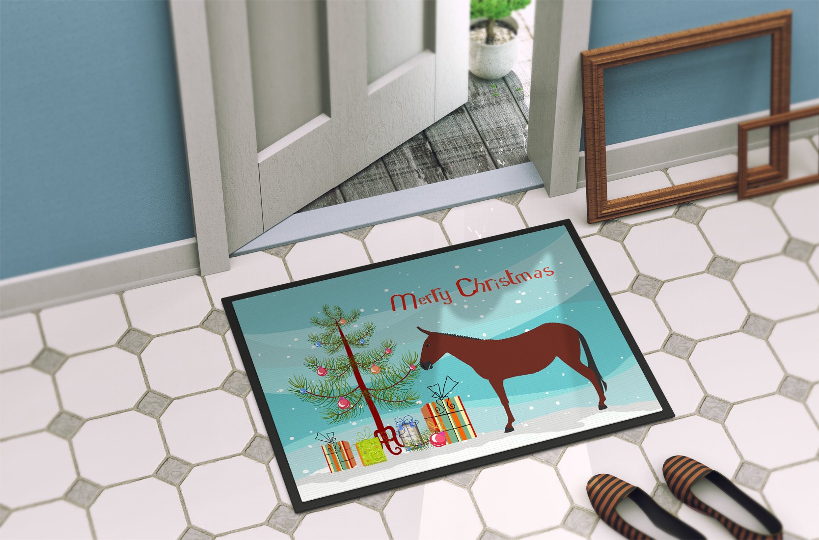 Hinny Horse Donkey Christmas Indoor or Outdoor Mat 24x36 BB9217JMAT by Caroline's Treasures
