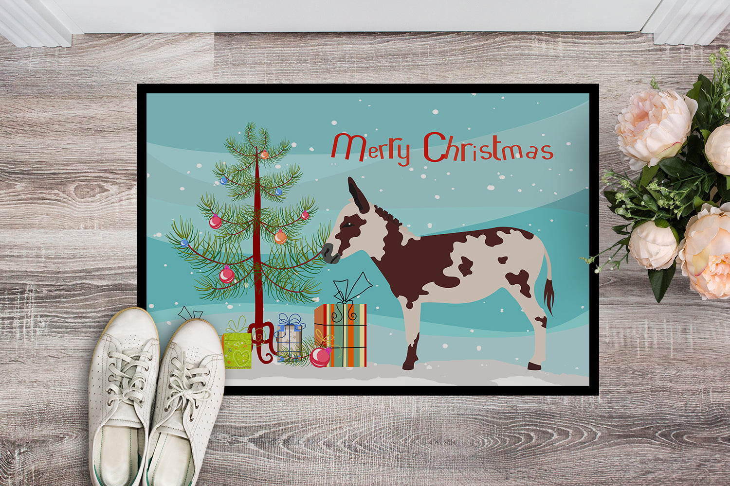 American Spotted Donkey Christmas Indoor or Outdoor Mat 18x27 BB9218MAT - the-store.com