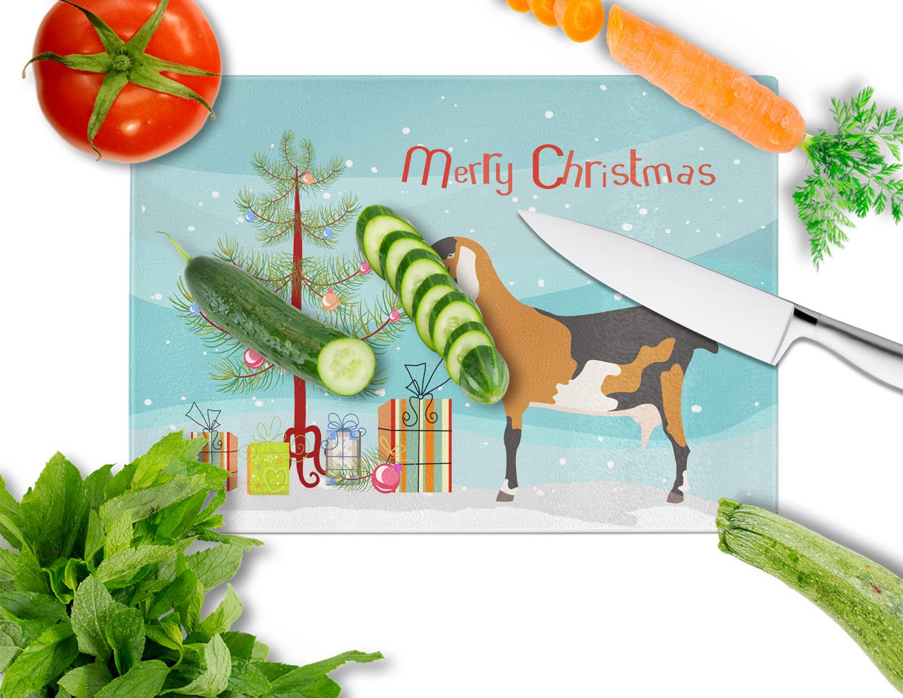 Anglo-nubian Nubian Goat Christmas Glass Cutting Board Large BB9250LCB by Caroline's Treasures