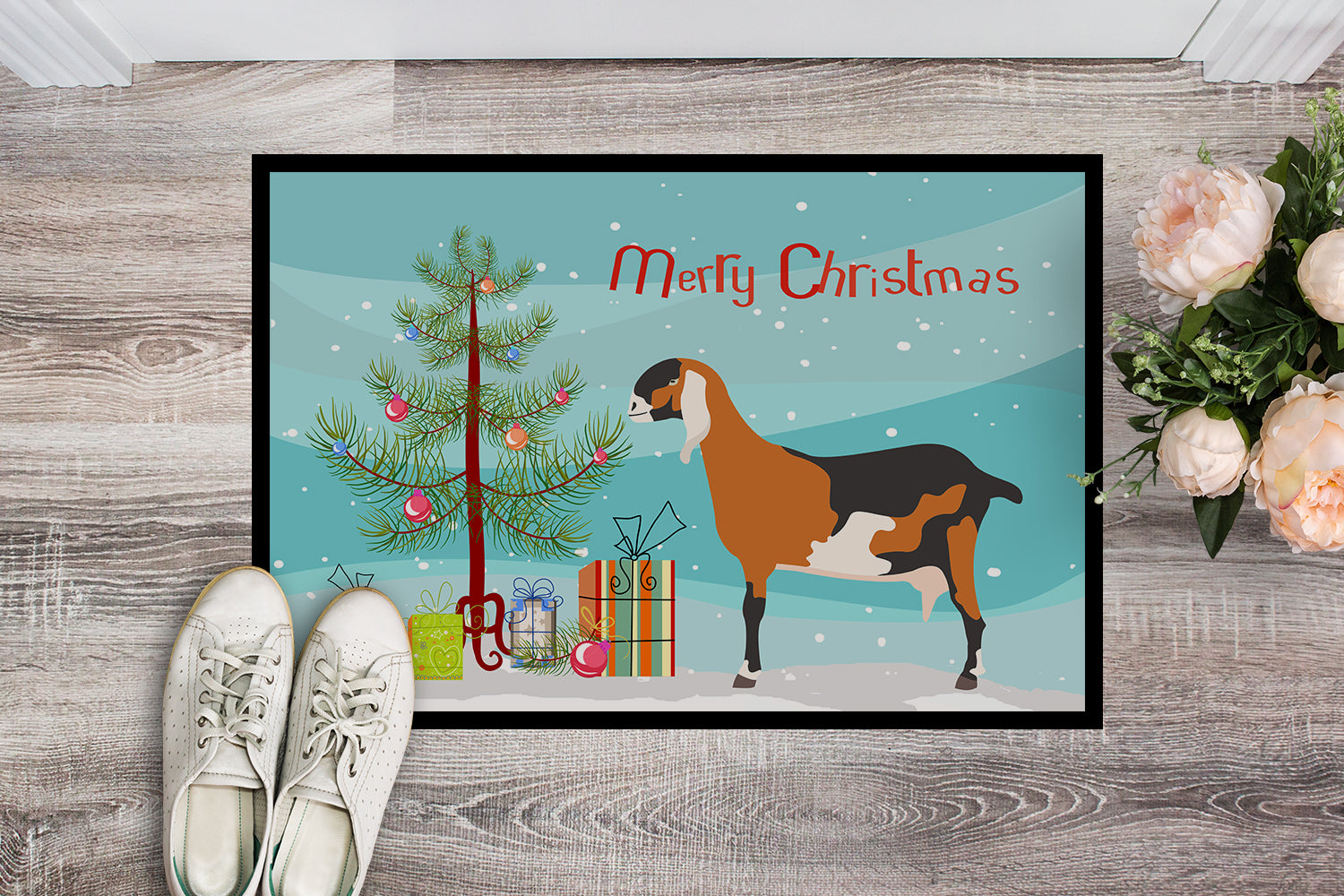 Anglo-nubian Nubian Goat Christmas Indoor or Outdoor Mat 18x27 BB9250MAT - the-store.com