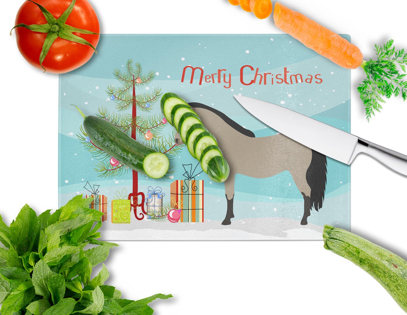 Welsh Pony Horse Christmas Glass Cutting Board Large BB9277LCB by Caroline's Treasures