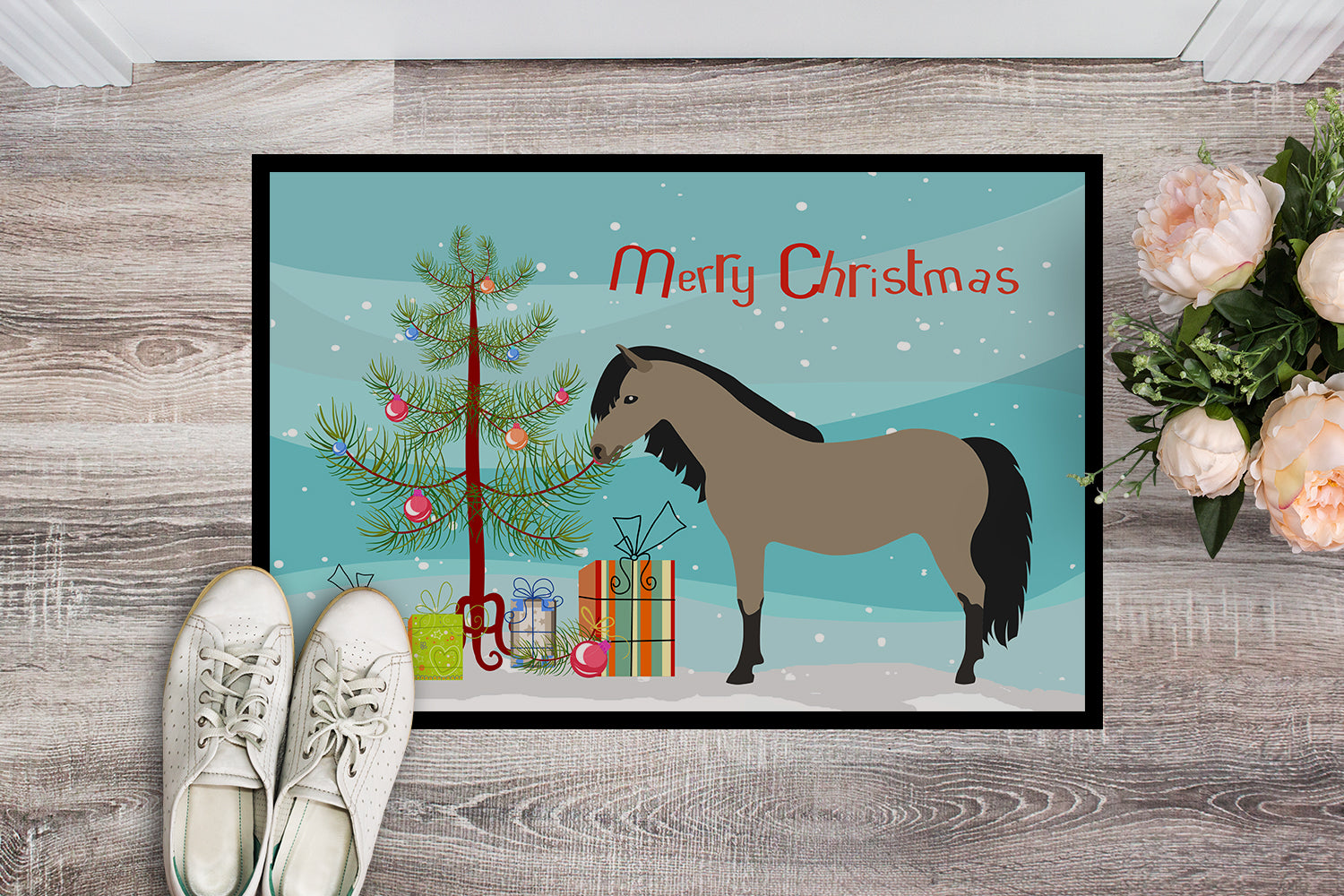 Welsh Pony Horse Christmas Indoor or Outdoor Mat 18x27 BB9277MAT - the-store.com