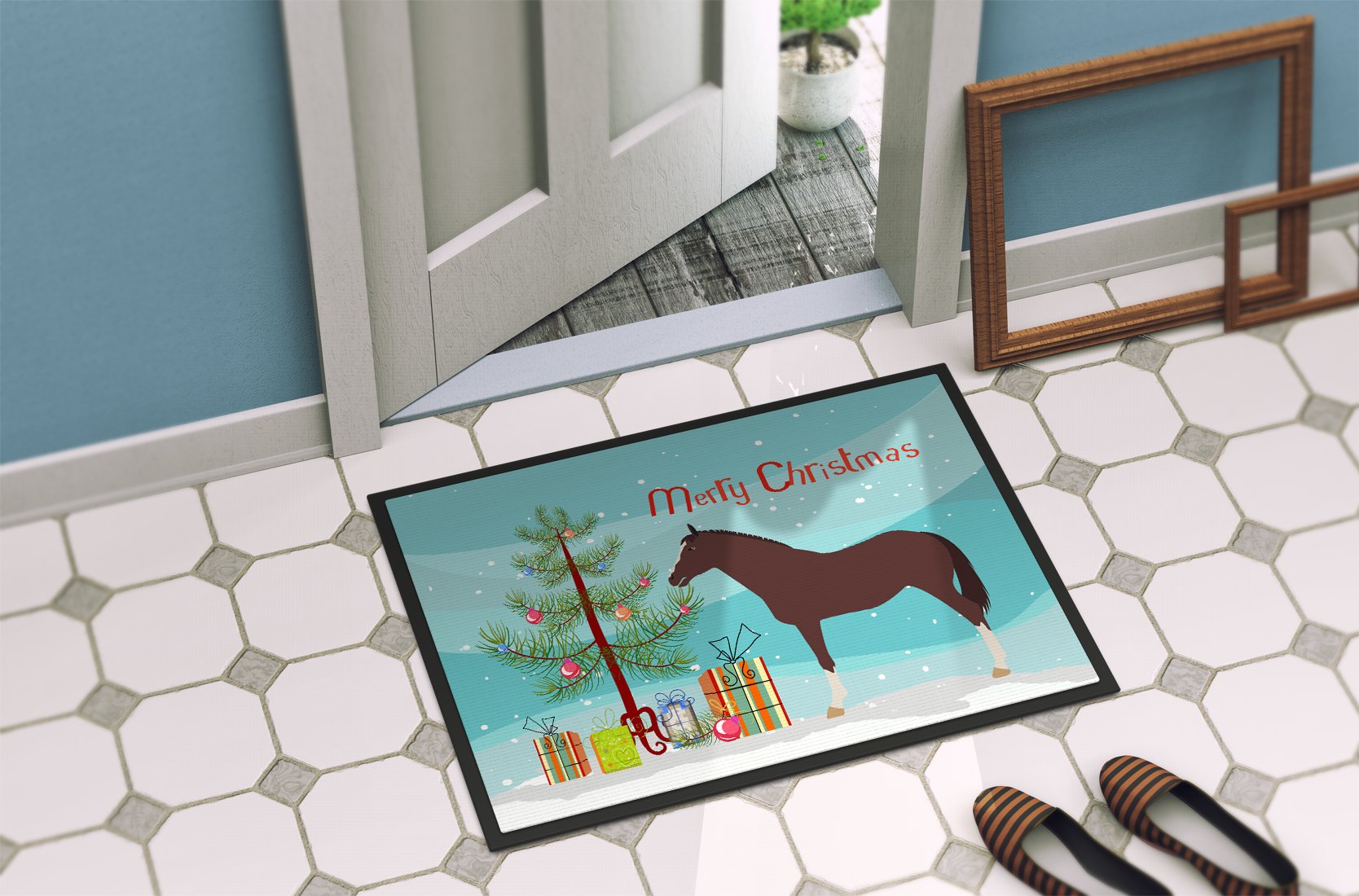 English Thoroughbred Horse Christmas Indoor or Outdoor Mat 24x36 BB9280JMAT by Caroline's Treasures
