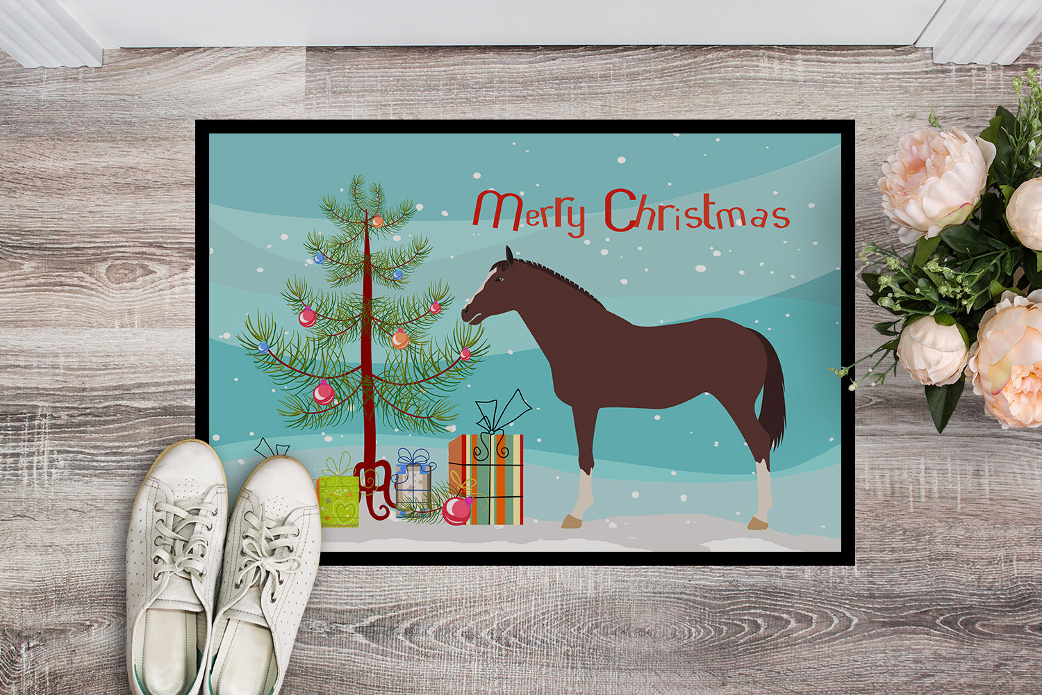 English Thoroughbred Horse Christmas Indoor or Outdoor Mat 18x27 BB9280MAT - the-store.com