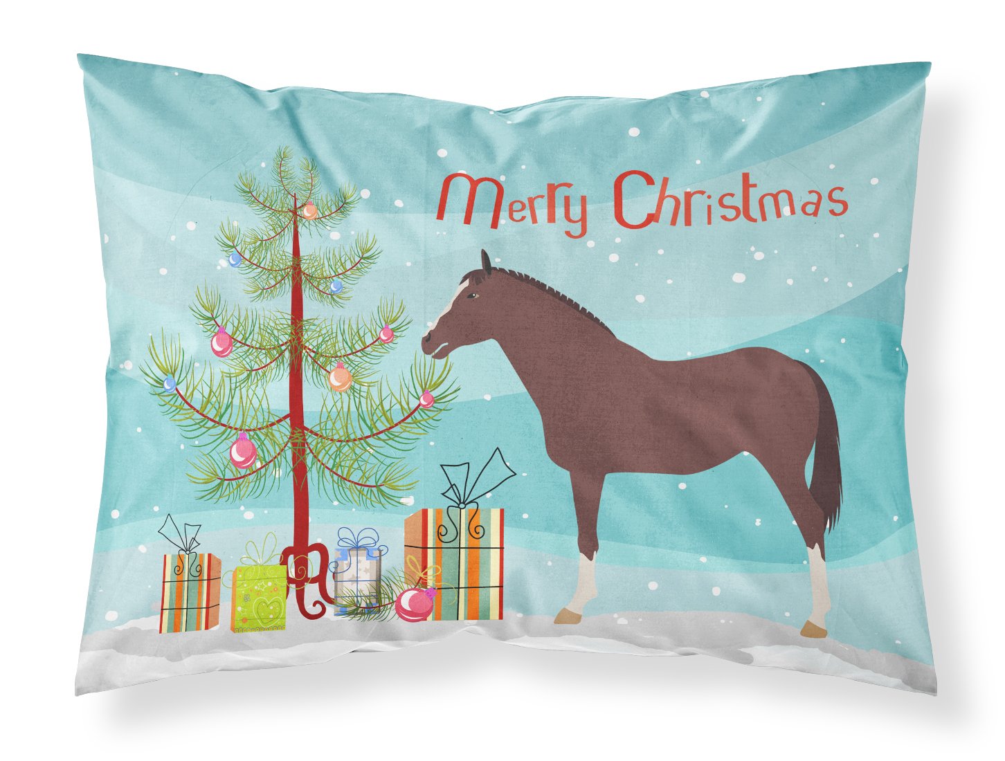 English Thoroughbred Horse Christmas Fabric Standard Pillowcase BB9280PILLOWCASE by Caroline's Treasures