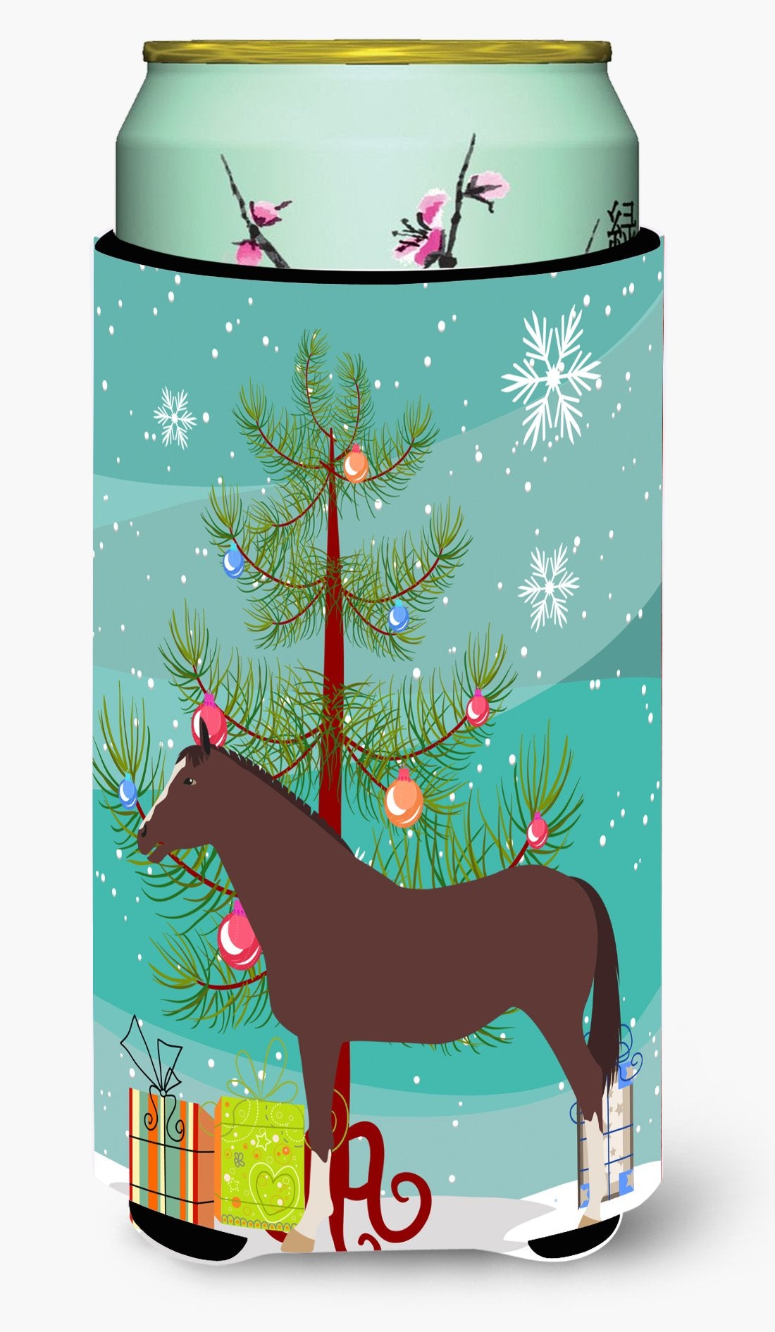 English Thoroughbred Horse Christmas Tall Boy Beverage Insulator Hugger BB9280TBC by Caroline's Treasures