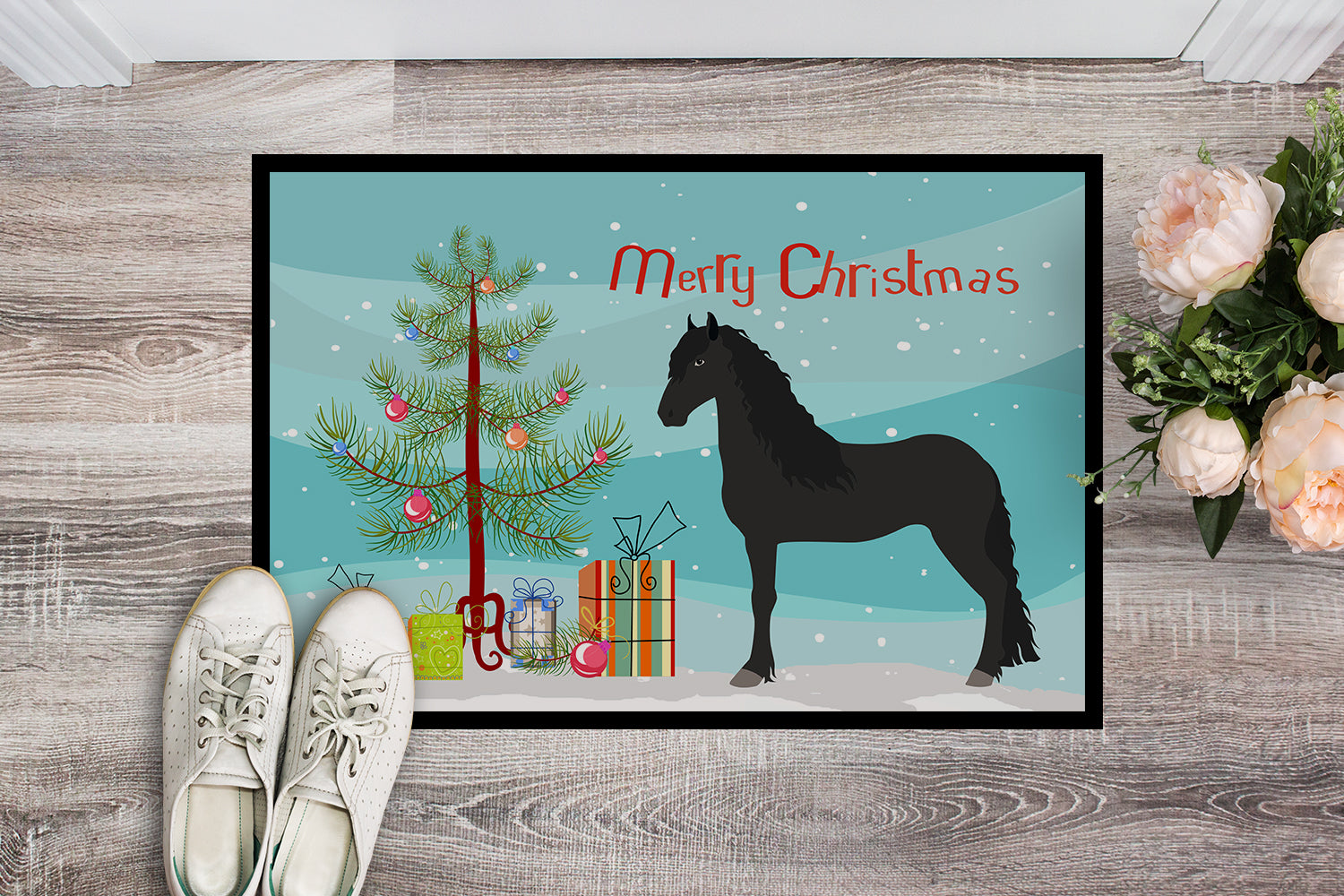 Friesian Horse Christmas Indoor or Outdoor Mat 18x27 BB9282MAT - the-store.com