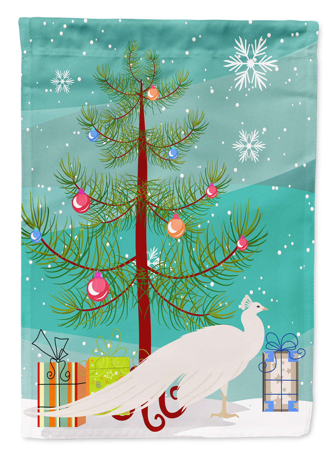 White Peacock Peafowl Christmas Flag Canvas House Size BB9293CHF
