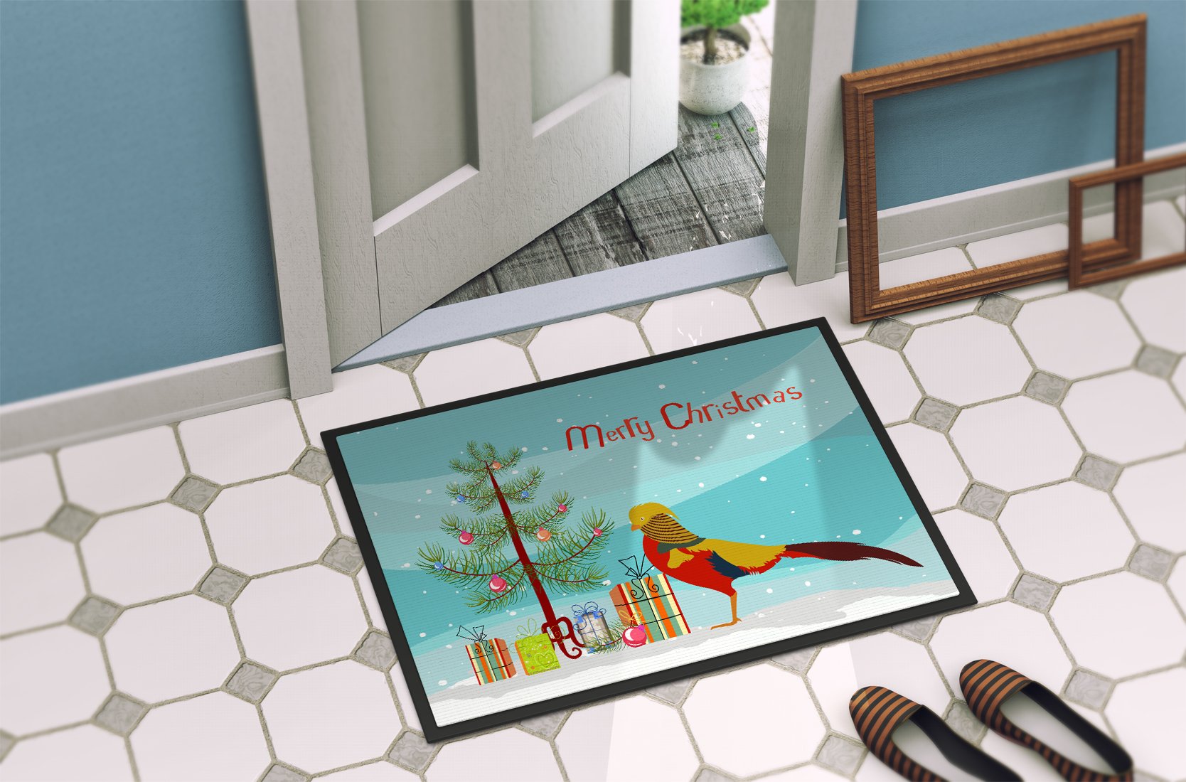 Golden or Chinese Pheasant Christmas Indoor or Outdoor Mat 24x36 BB9295JMAT by Caroline's Treasures