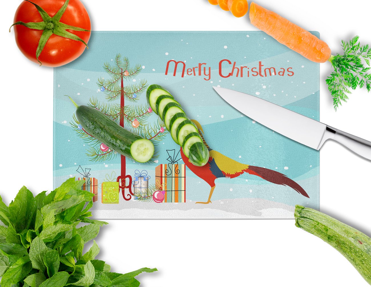 Golden or Chinese Pheasant Christmas Glass Cutting Board Large BB9295LCB by Caroline's Treasures
