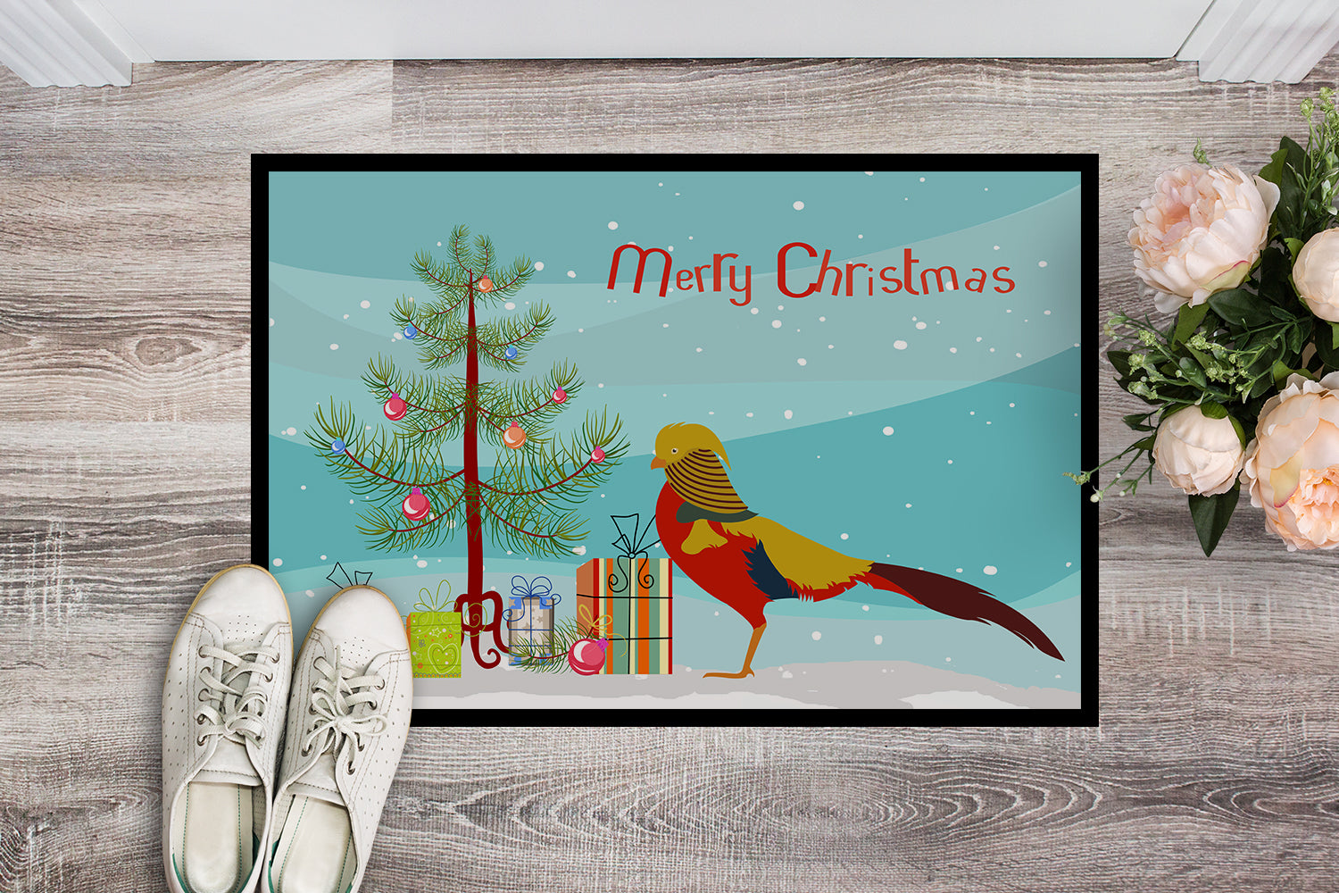 Golden or Chinese Pheasant Christmas Indoor or Outdoor Mat 18x27 BB9295MAT - the-store.com