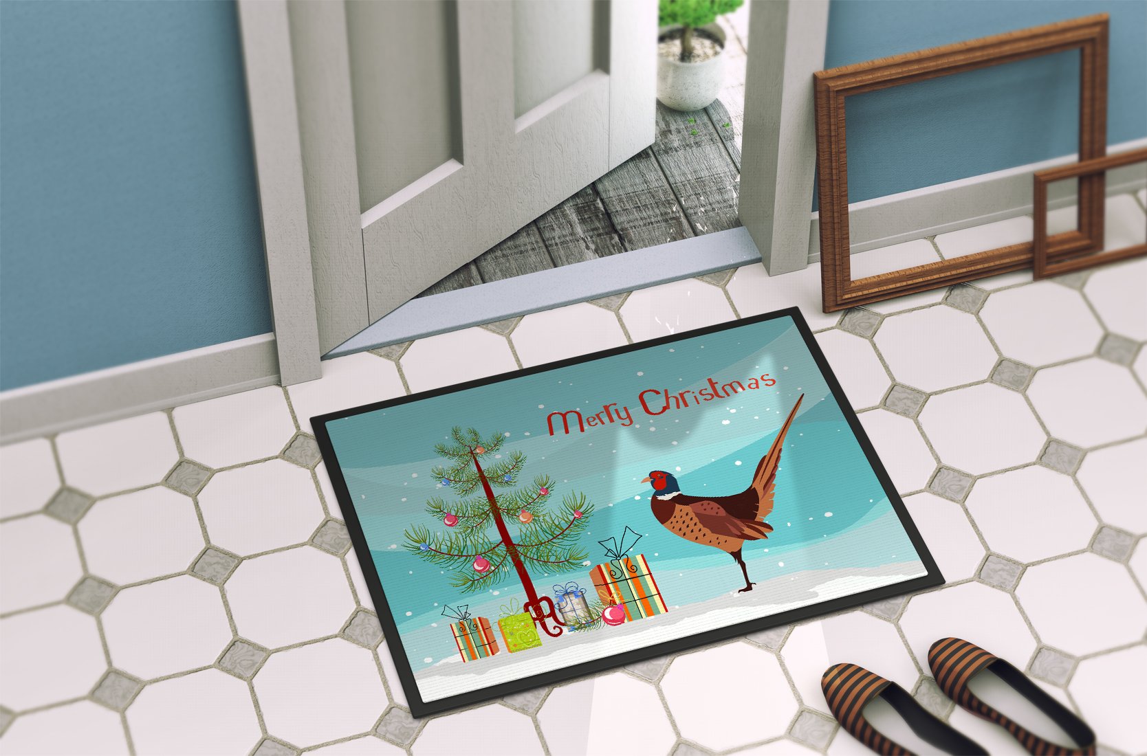 Ring-necked Common Pheasant Christmas Indoor or Outdoor Mat 24x36 BB9297JMAT by Caroline's Treasures